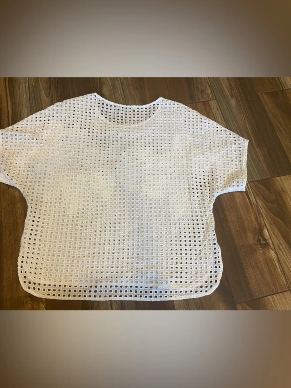 Zara White Eyelet Short-Sleeve Top with Floral Lace - Picture 7 of 7